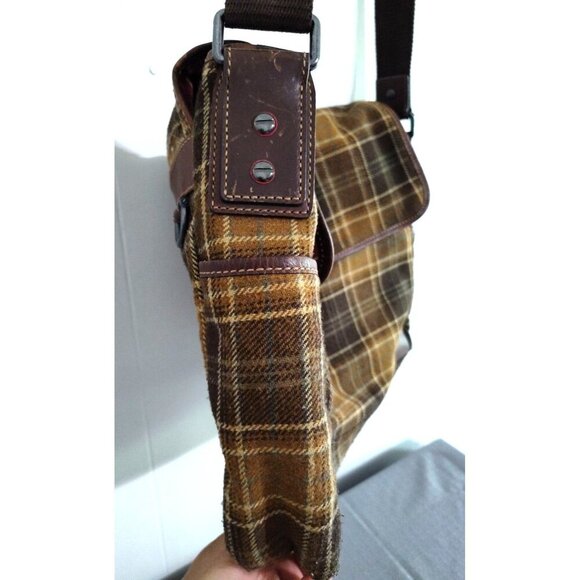 FOSSIL Alpine Brown Plaid Wool Messenger Laptop Crossbody Bag - Picture 6 of 16